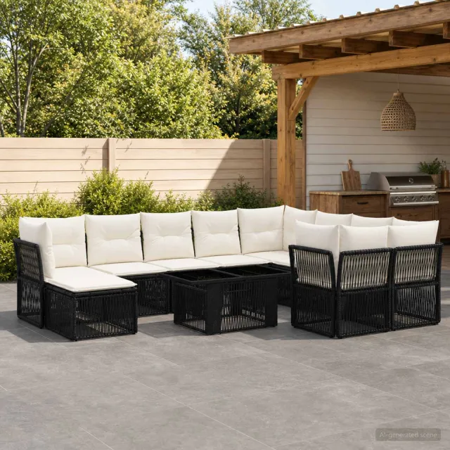 vidaXL Tuinbankenset 11 st Zwart 100 x 55 x 73 cm poly rattan