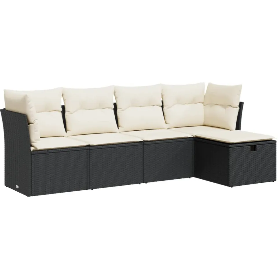 vidaXL 5-delige Loungeset met kussens poly rattan zwart, foto 3