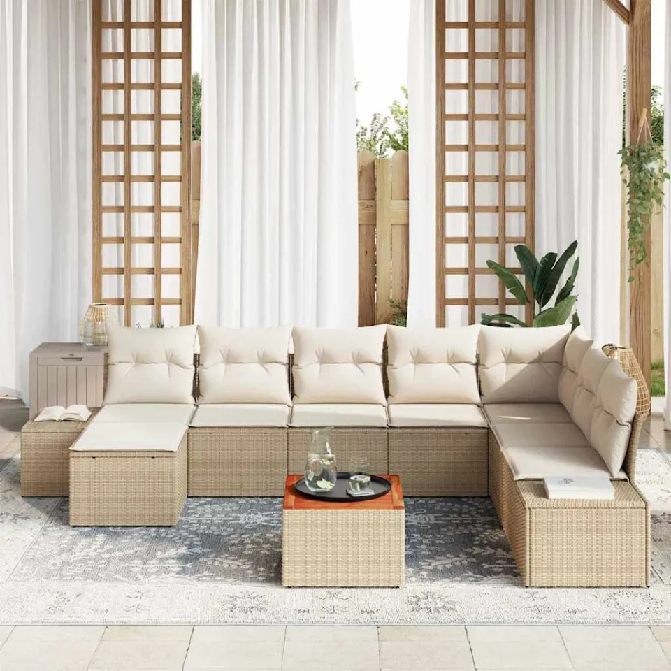 vidaXL Tuinbankenset 9 st Beige poly rattan, foto 3