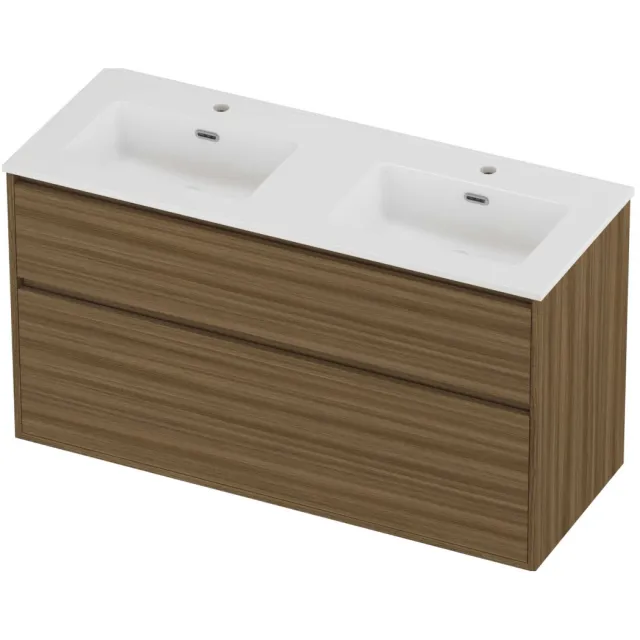 Proline Tribute Badmeubelset Porselein Elegant 2 Gaten 120x46x67 cm Glans Wit Caramel Walnut Houtlook