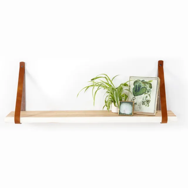 Tall Men Standing Houten Wandplank 100 cm | incl. Bruine leren banden | Live Edge | Robuust | Duurzaam – Stijlvol - meterplank
