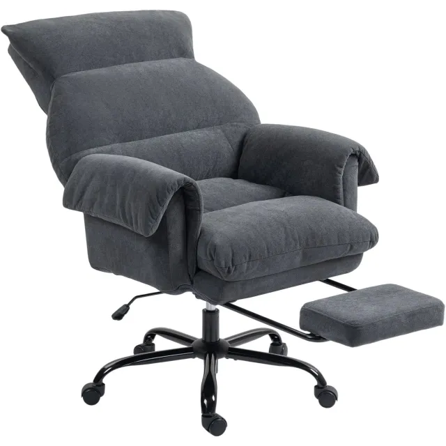 Stervia Zachte Bureaustoel Met Voetensteun - Fluwelen Bekleding - Verstelbare Rugleuning - Dikke Vulling - 80 × 80 × 106-114 cm Donkergrijs