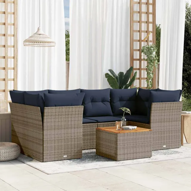 vidaXL 7-delige Loungeset met kussens poly rattan grijs, foto 2