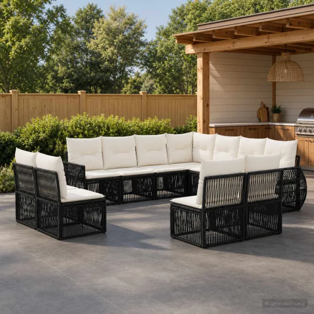 vidaXL Tuinbankenset 11 st 11-zits Zwart en Cream Wit poly rattan, foto 2