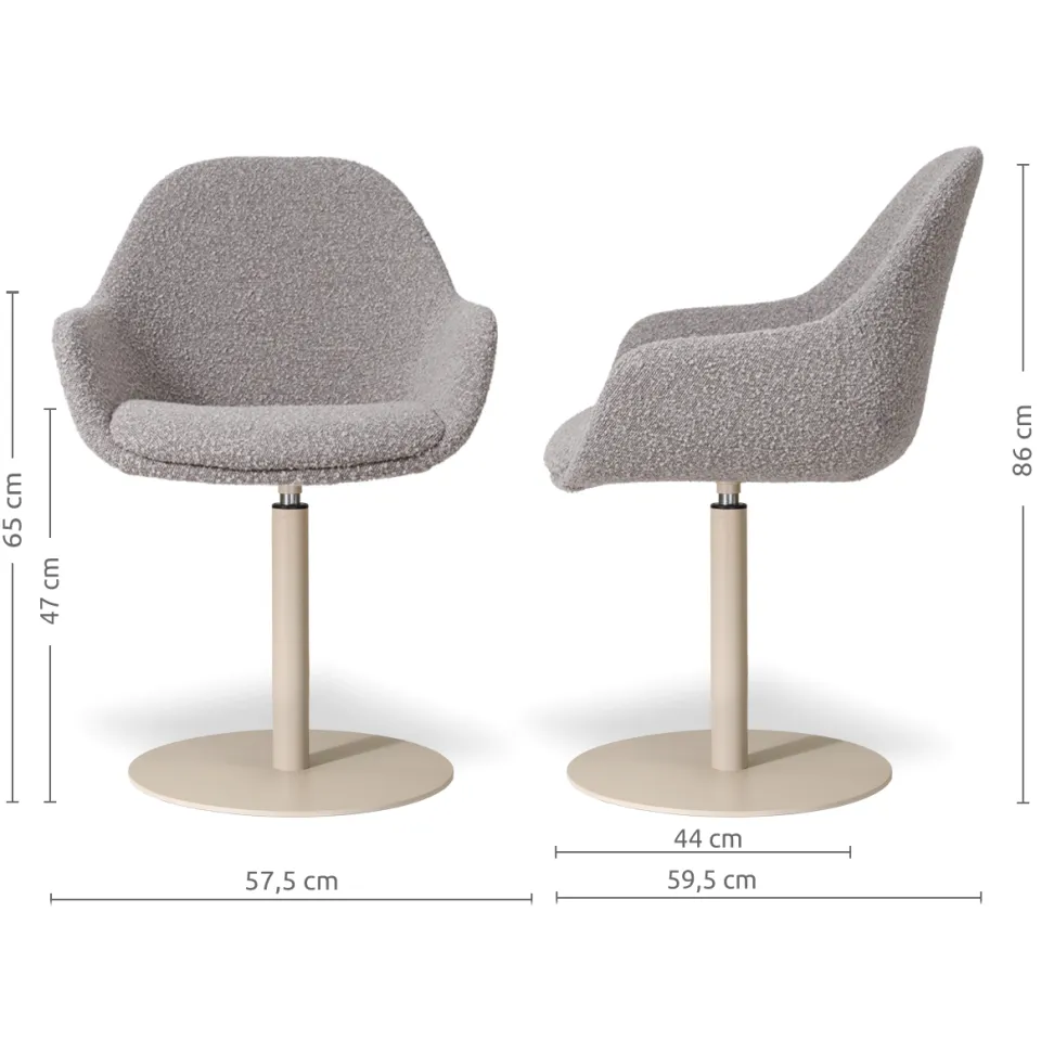 Nolon Niva-Mae draaibare tulp eetkamerstoel bouclé taupe - beige onderstel