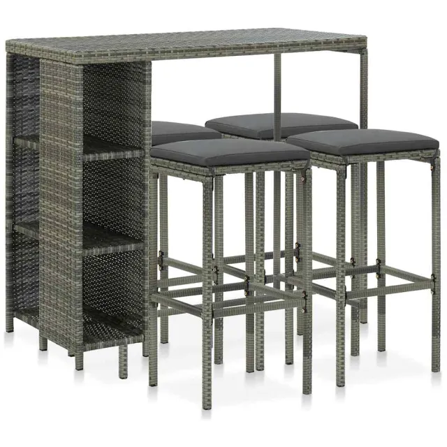 vidaXL 5-delige Tuinbarset met kussens poly rattan grijs