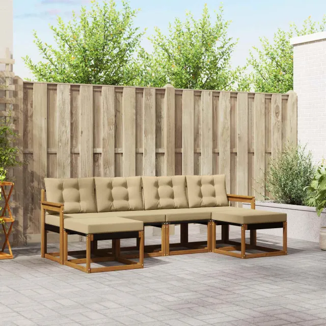 vidaXL Buiten bankenset 6 st 6-zits Natuurlijk en Beige