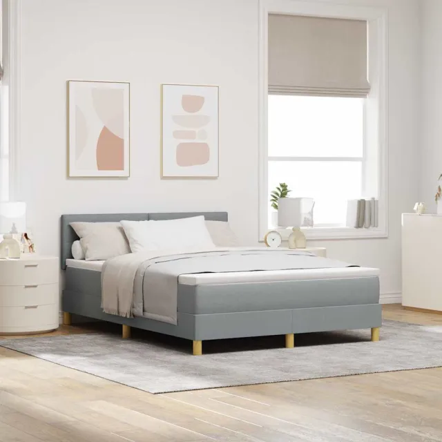 vidaXL LED Box Spring Bed met hoofdeinde Lichtgrijs 140 x 200 cm Stof