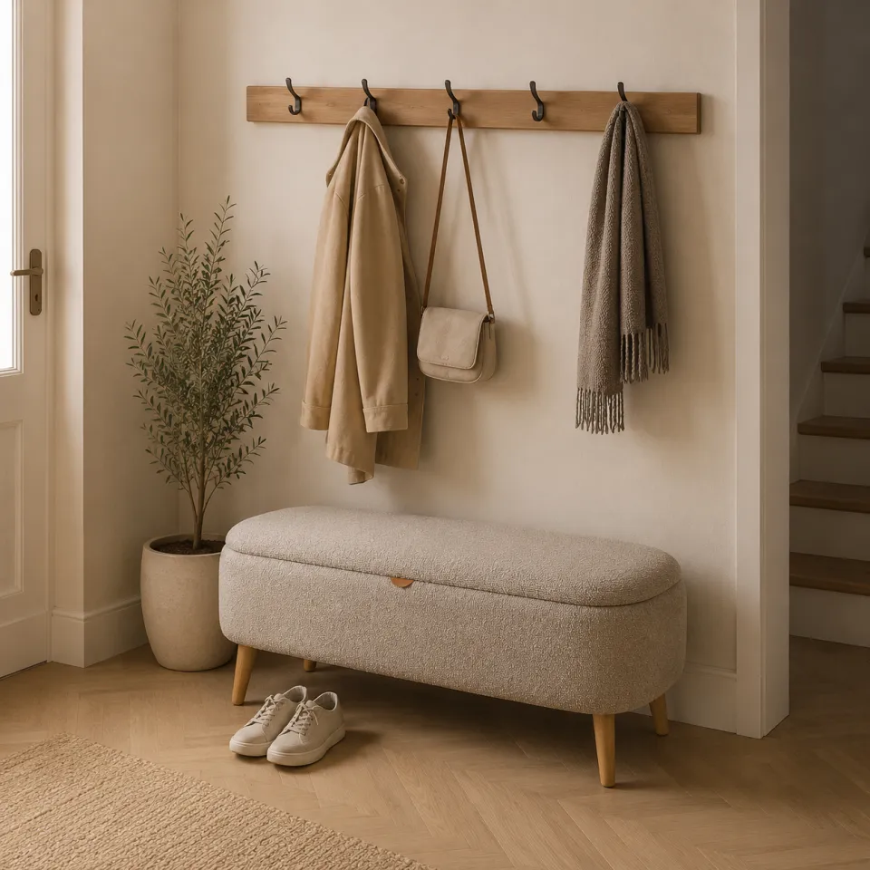 Nolon Juna bankje met opbergruimte bouclé taupe - 95 x 37 cm, foto 2