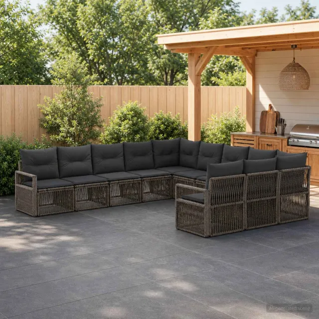 vidaXL Tuinbankenset 11 st 11-zits Grijs poly rattan, foto 2