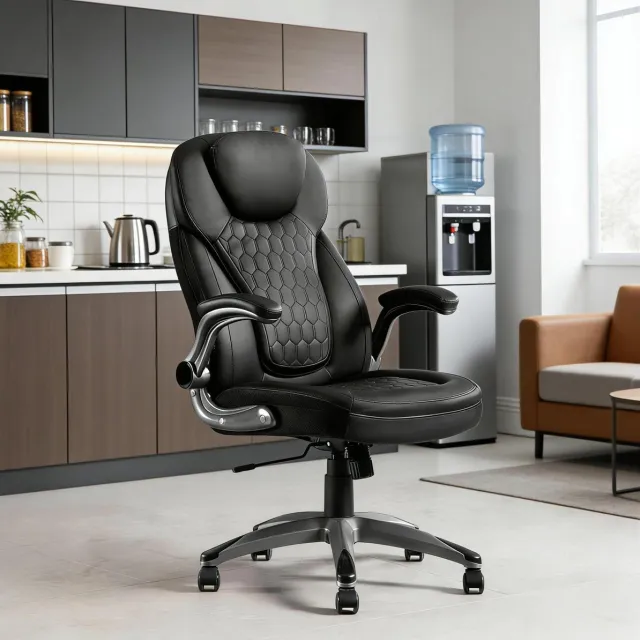 COVREO Bureaustoel 67,5 x 73 x 120 cm zwart, PU en mesh met hoofdsteun