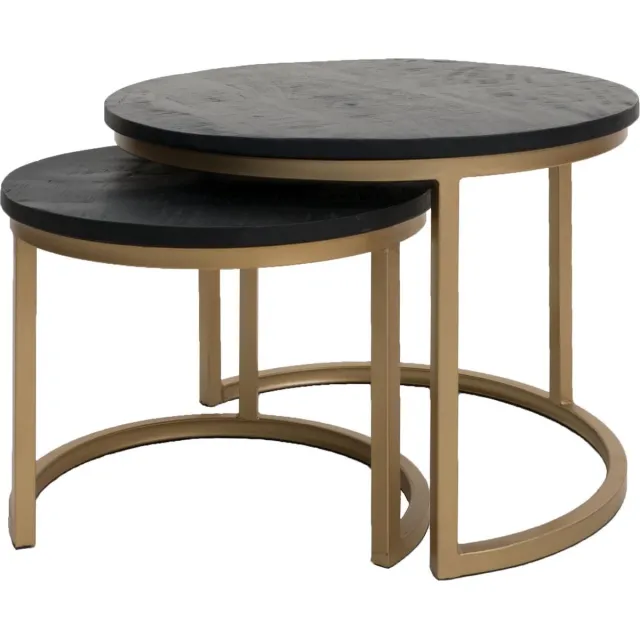 Home67 Salontafel Bart - Set van 2 - Zwart blad - Goud onderstel