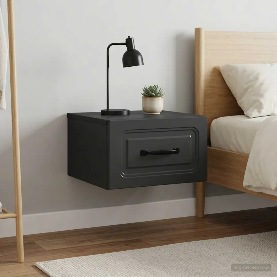 vidaXL Wandbeugel Bedkast 2 st Zwart 34,5 x 33 x 20 cm Bewerkt hout, foto 4