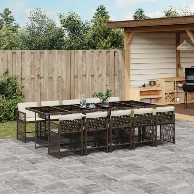 vidaXL 11-delige Tuinset met kussens poly rattan bruin, foto 2