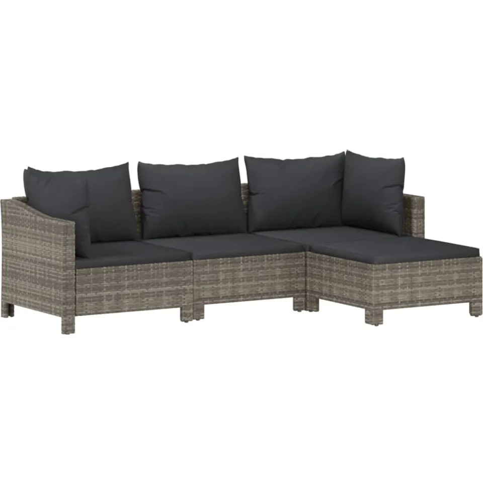vidaXL 4-delige Loungeset met kussens poly rattan grijs