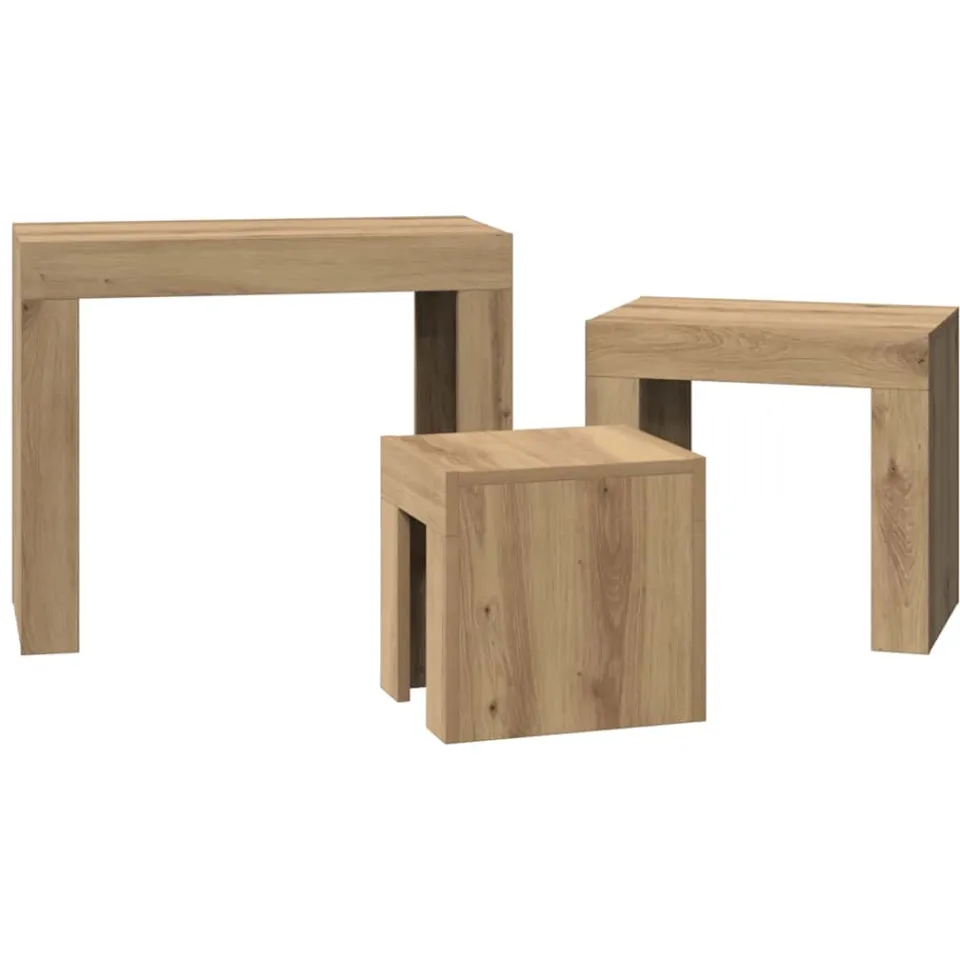 vidaXL 3-delige Tafeltjesset bewerkt hout artisanaal eikenkleurig, foto 4