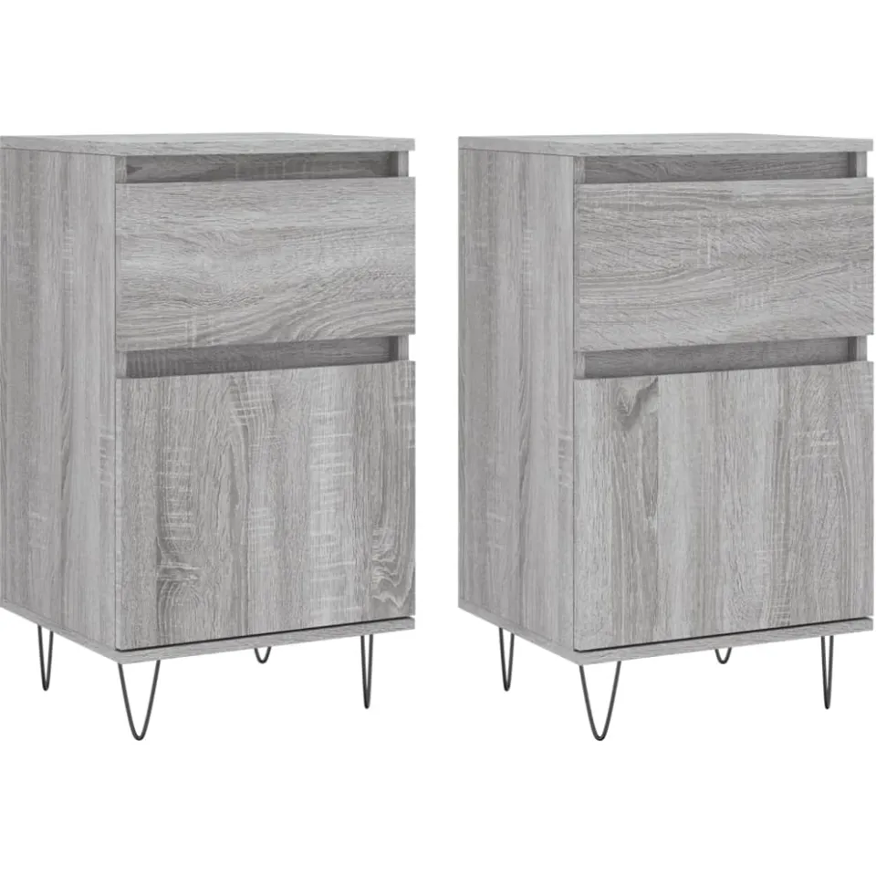 vidaXL Dressoirs 2 st 40x35x70 cm bewerkt hout grijs sonoma, foto 3
