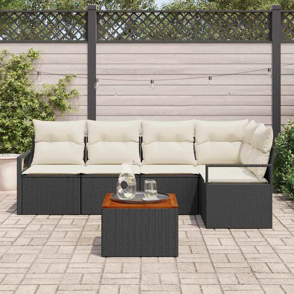 vidaXL Tuinbankenset 6 st Zwart poly rattan, foto 2