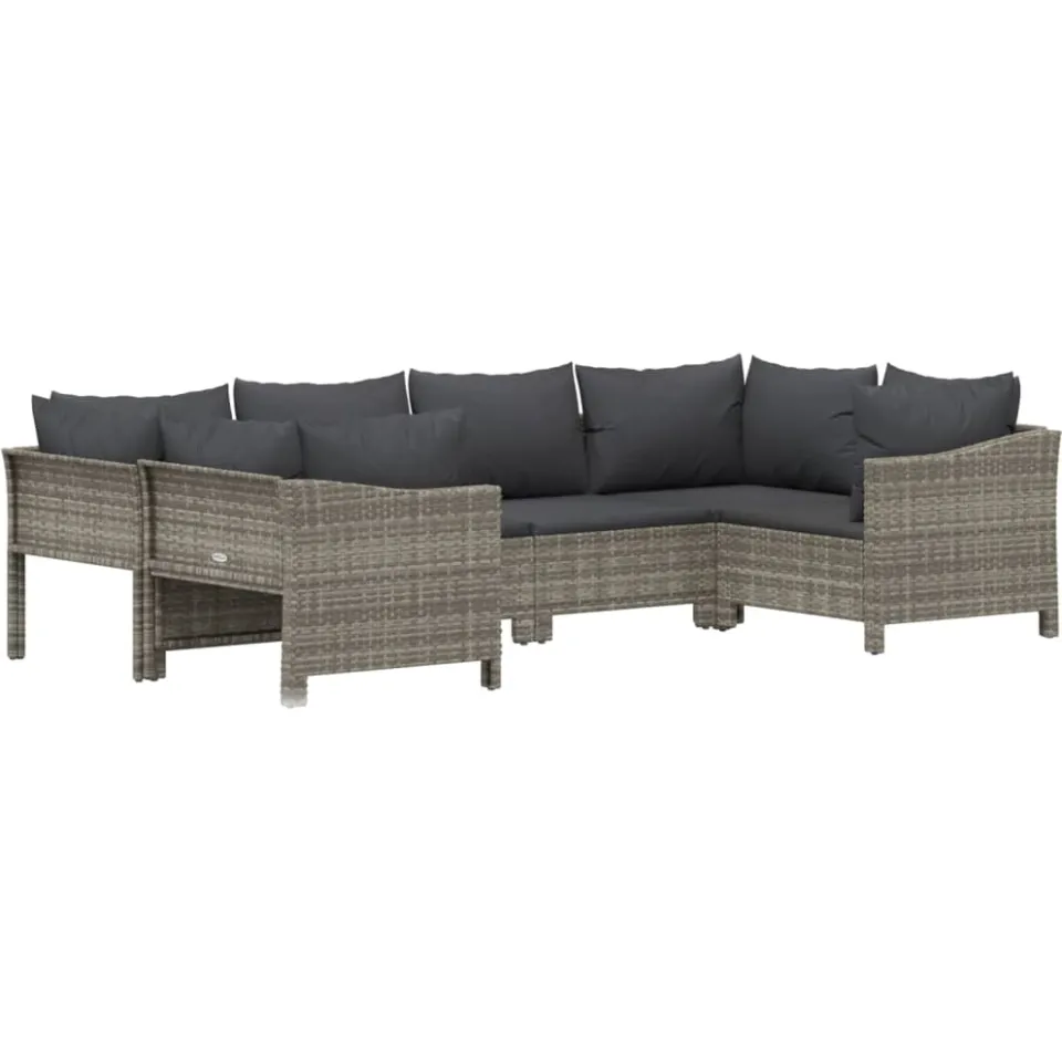 vidaXL 6-delige Loungeset met kussens poly rattan grijs