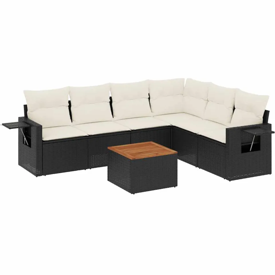 vidaXL 7-delige Loungeset met kussens poly rattan zwart