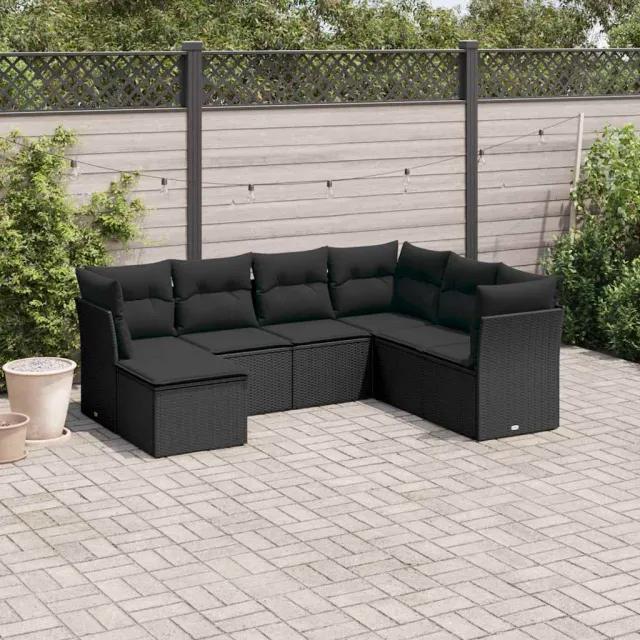 vidaXL 7-delige Loungeset met kussens poly rattan zwart, foto 2