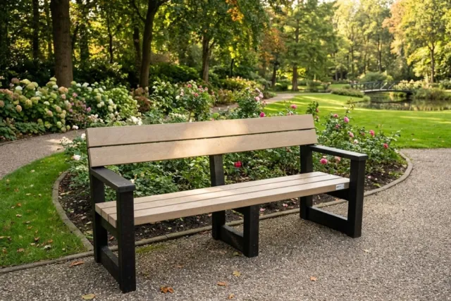 Rockwood® Parkbank met Arm-en Rugleuning Zwaar Kunststof - Sand Beige 5cm dik 1.80m Naturel