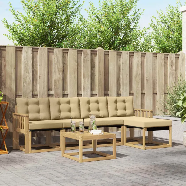 vidaXL Buiten bankenset 6 st 5-zits Wit en Beige Bruin