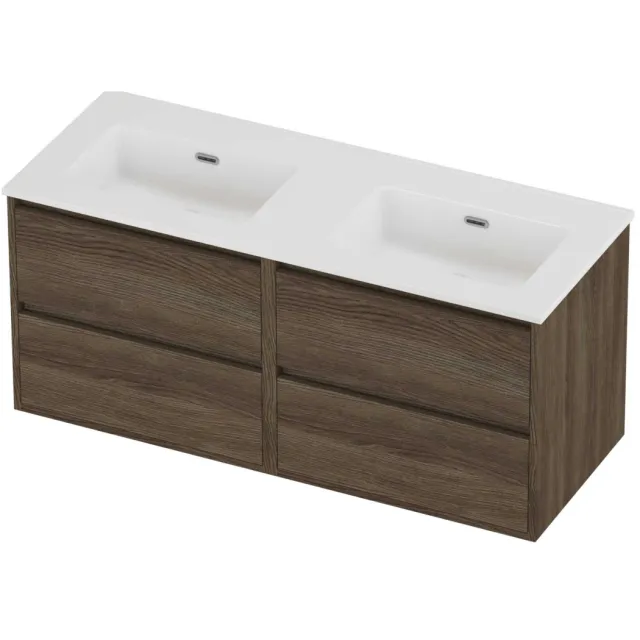 Proline Tribute Badmeubelset Porselein Elegant Dubbel 120x46x54 cm Glans Wit Vital Oak Eiken