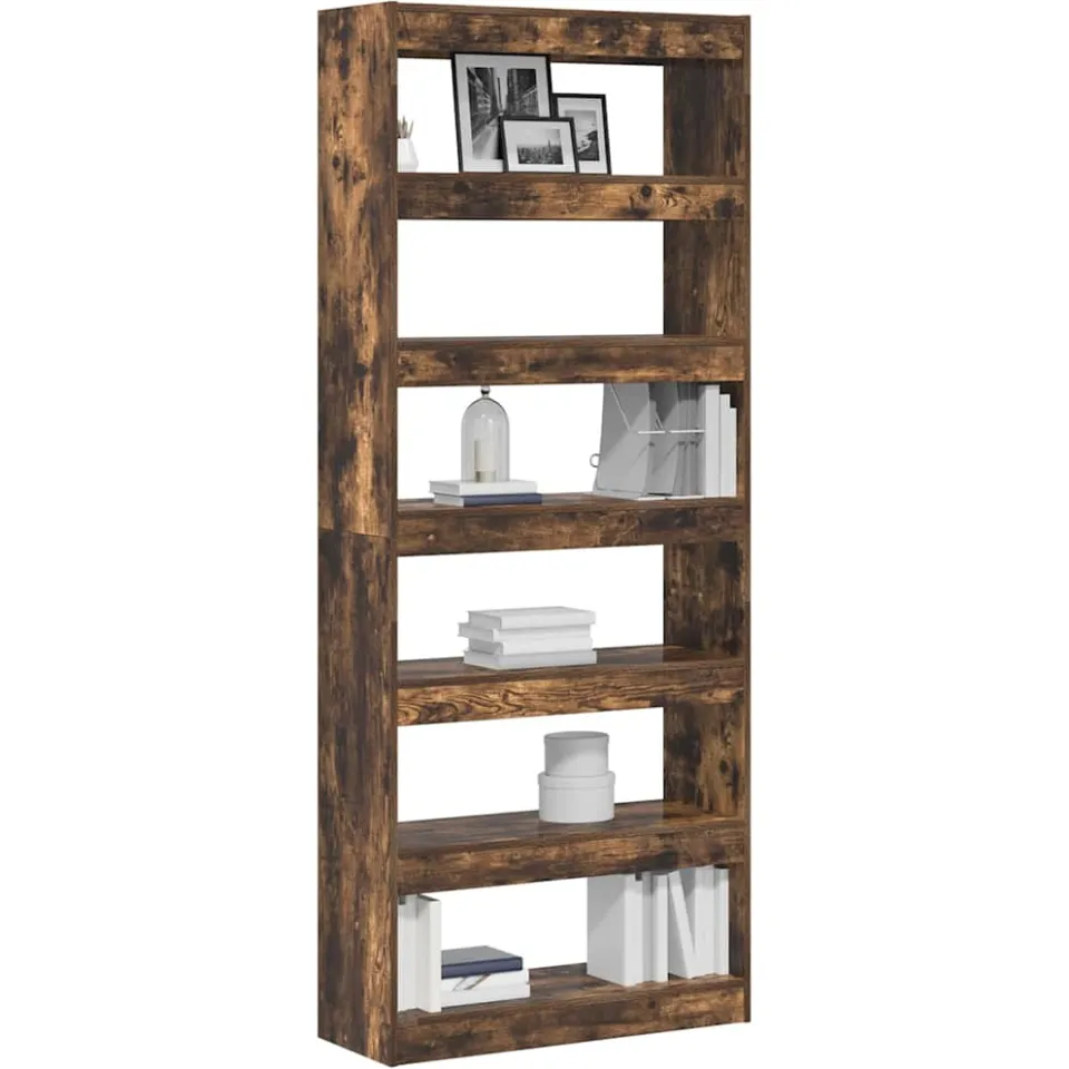 vidaXL Boekenkast 6-laags 80 x 30 x 198 cm Bewerkt hout Gerookt eiken Bruin