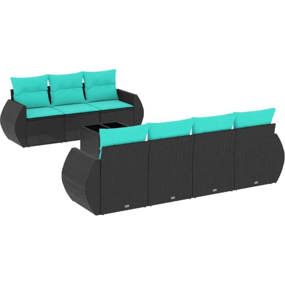 vidaXL 8-delige tuinbankset met kussens, zwart polyrotan, foto 3
