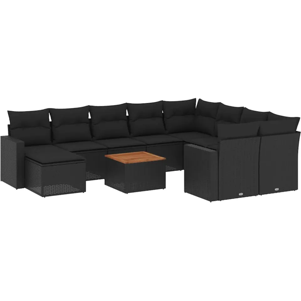 vidaXL 11-delige Loungeset met kussens poly rattan zwart, foto 3