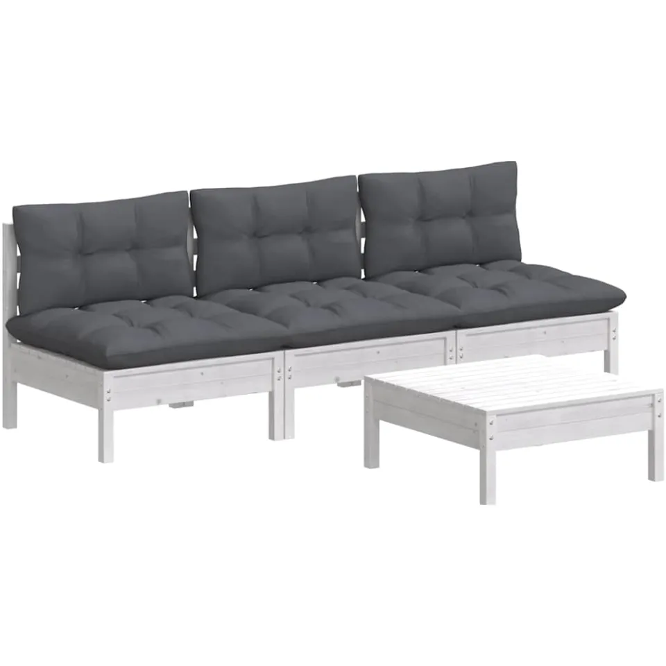 vidaXL 4-delige Loungeset met antracietkleurige kussens grenenhout Wit