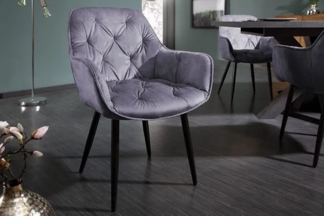 Invicta Interior Design stoel MILANO grijs fluweel met Chesterfield quilting - 41177 Zie omschrijving