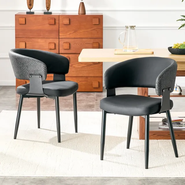 HAUSS SPOLE Eetkamerstoel – Retro Design – Set Van 2 – Met Armleuningen En Gevormde Rugleuning – Voor Eetkamer En Woonkamer – Zwart