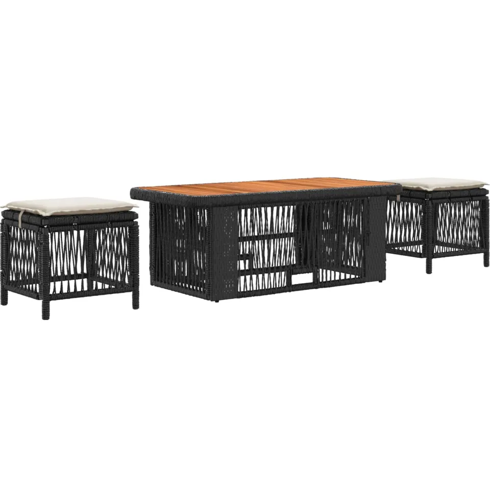 vidaXL Tuin eettafelset 4 st Zwart en Crème poly rattan