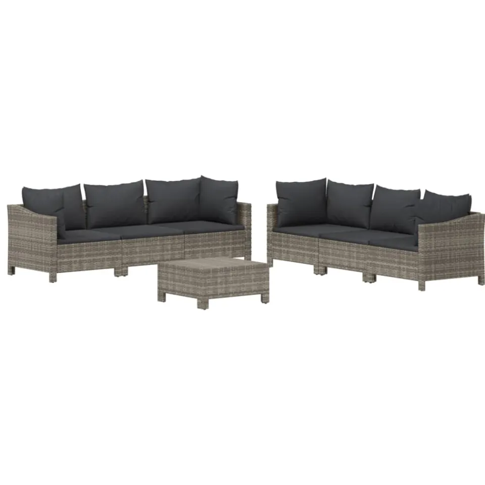 vidaXL 7-delige Loungeset met kussens poly rattan grijs