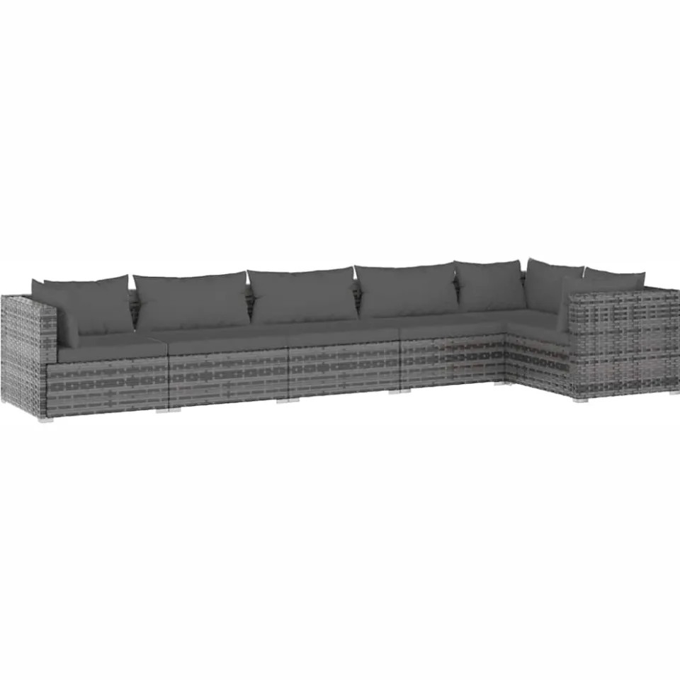 vidaXL 6-delige Loungeset met kussens poly rattan grijs, foto 3