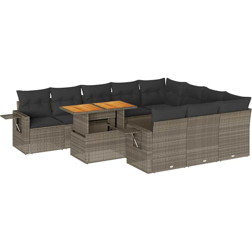 vidaXL 11-delige Loungeset met kussens poly rattan grijs, foto 3
