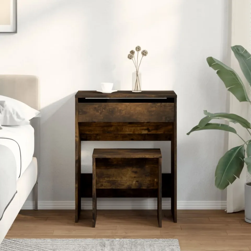 vidaXL Kaptafel met krukje 60x40x113,5 cm gerookt eikenkleurig, foto 2