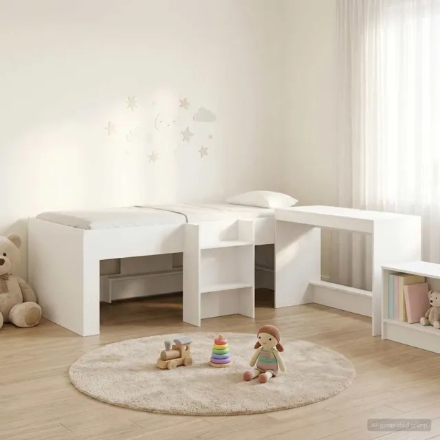 vidaXL Hoge Bed Frame met Bureau voor Kinderen 2 st Wit Bewerkt hout