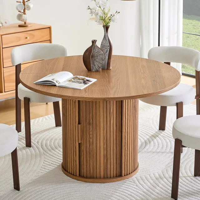 MIVRAY Eettafel - Ronde Tafel Voor 4 Tot 6 Personen Met Opbergruimte - Voor Keuken En Woonkamer - Houtlook Walnoot - 120 Cm