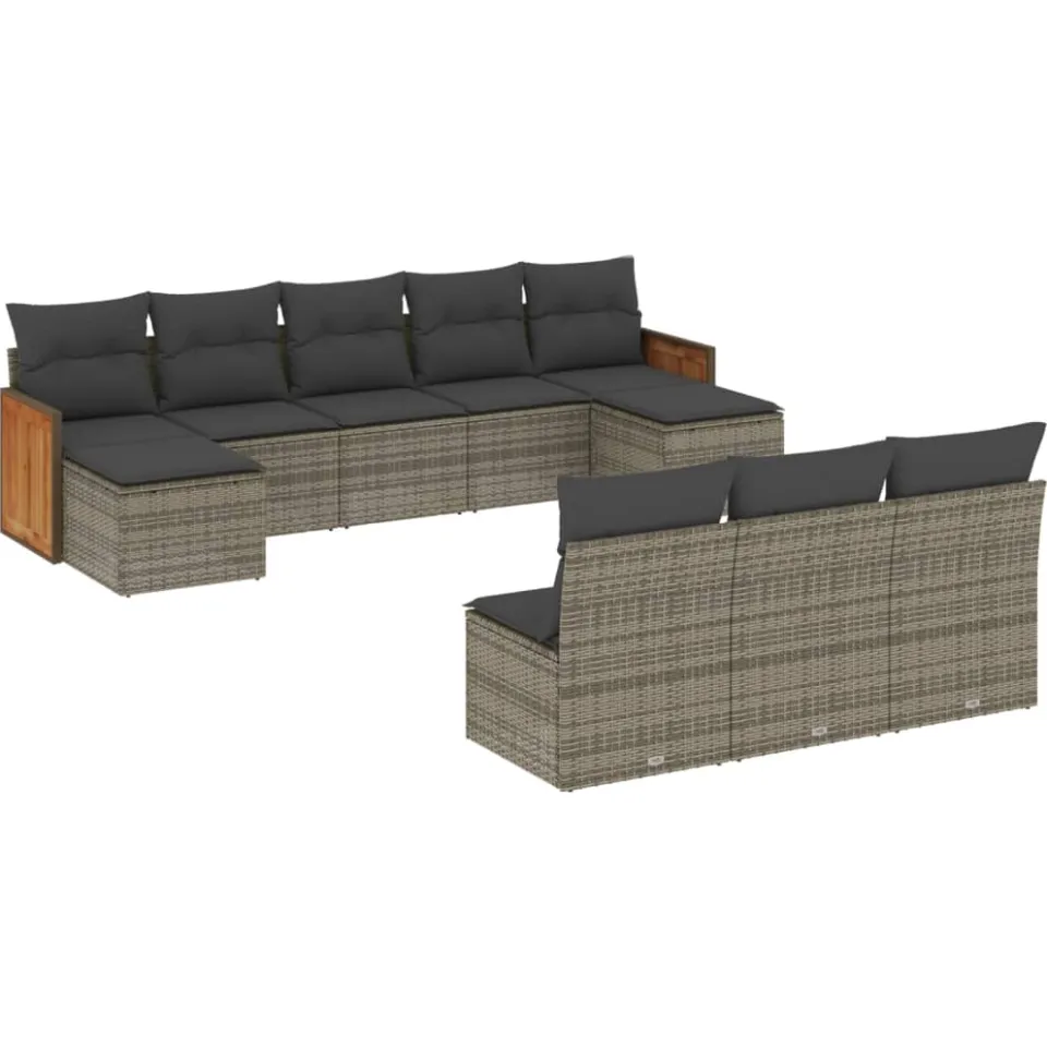 vidaXL 10-delige Loungeset met kussens poly rattan grijs