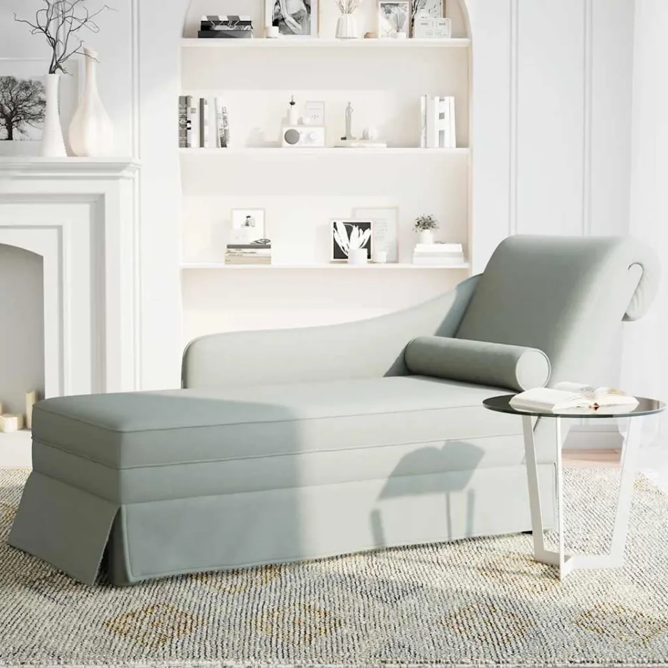 vidaXL Chaise longue met bolster&rechterarmleuning fluweel lichtgrijs grijs, foto 3