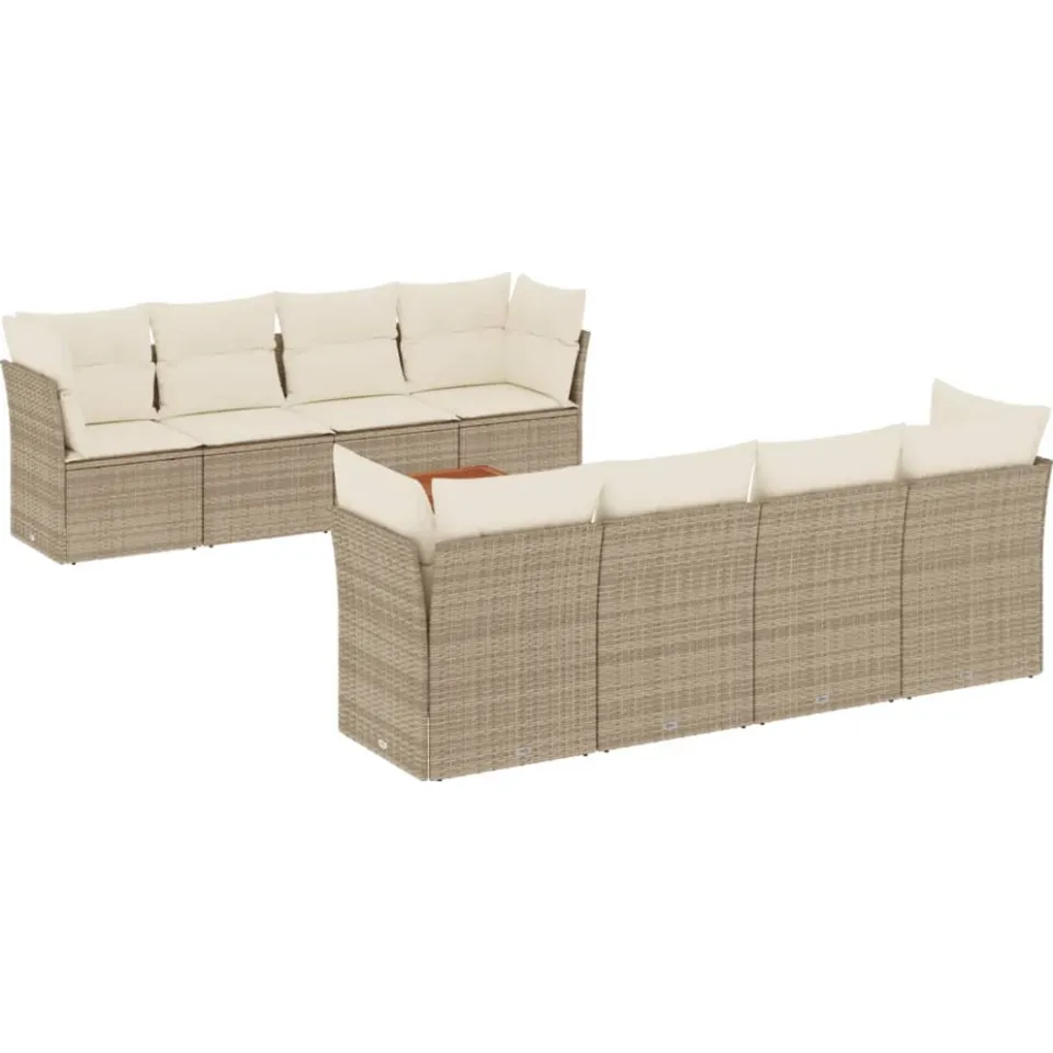 vidaXL 9-delige Loungeset met kussens poly rattan beige