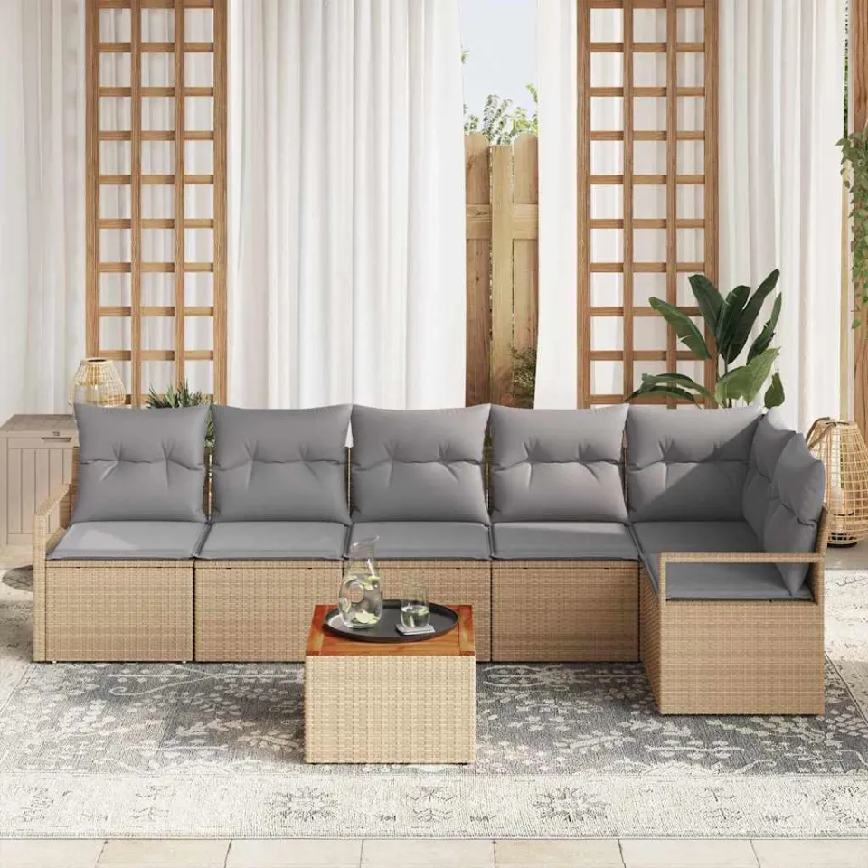 vidaXL Tuinbankenset 7 st Beige poly rattan, foto 3