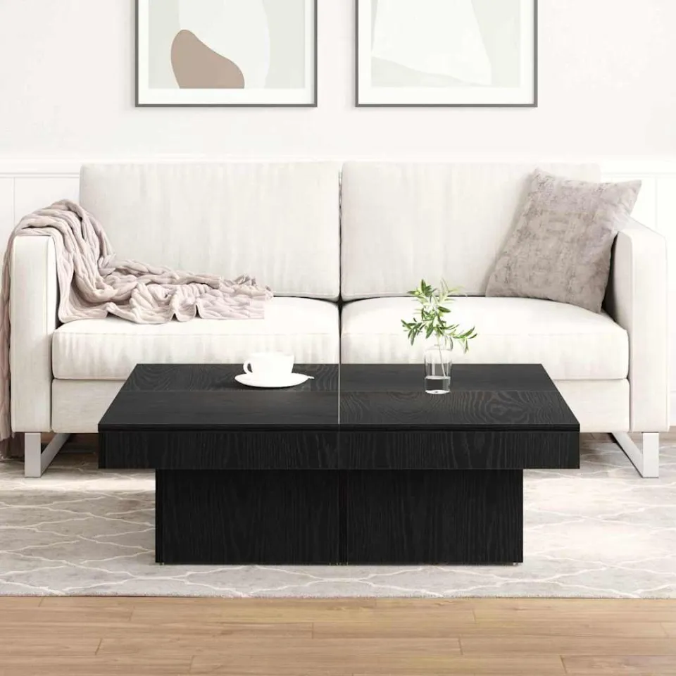 vidaXL Salontafel Zwart Eiken 90 x 90 x 28 cm Bewerkt hout, foto 4