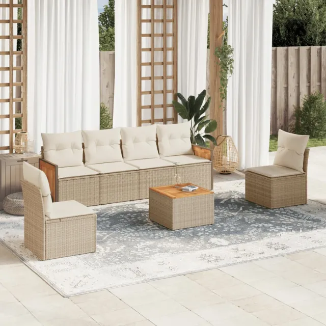 vidaXL 7-delige Loungeset met kussens poly rattan beige, foto 2