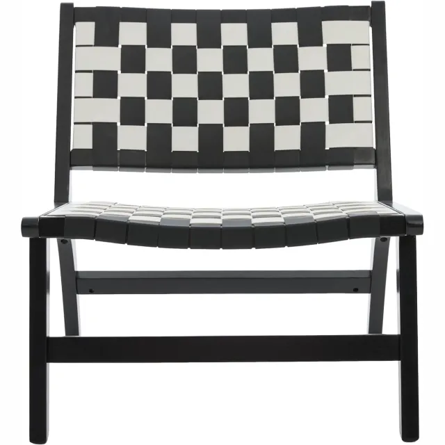 in& out door furniture Apart verpakte stoel in moderne stijl met gevlochten oppervlak, vrijetijdsstoel in ruitpatroon, met houten frame, geschikt voor zowel binnen- als buitengebruik (black)