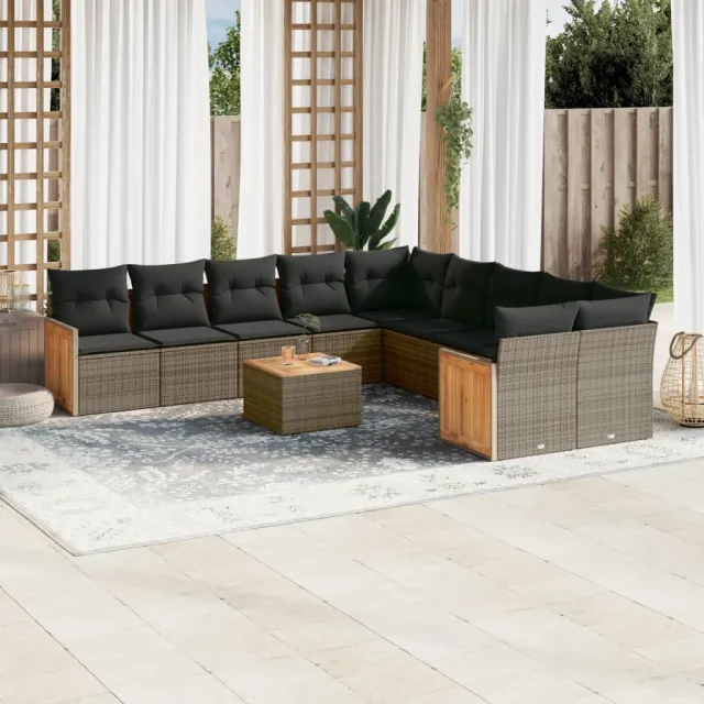 vidaXL 11-delige Loungeset met kussens poly rattan grijs, foto 2