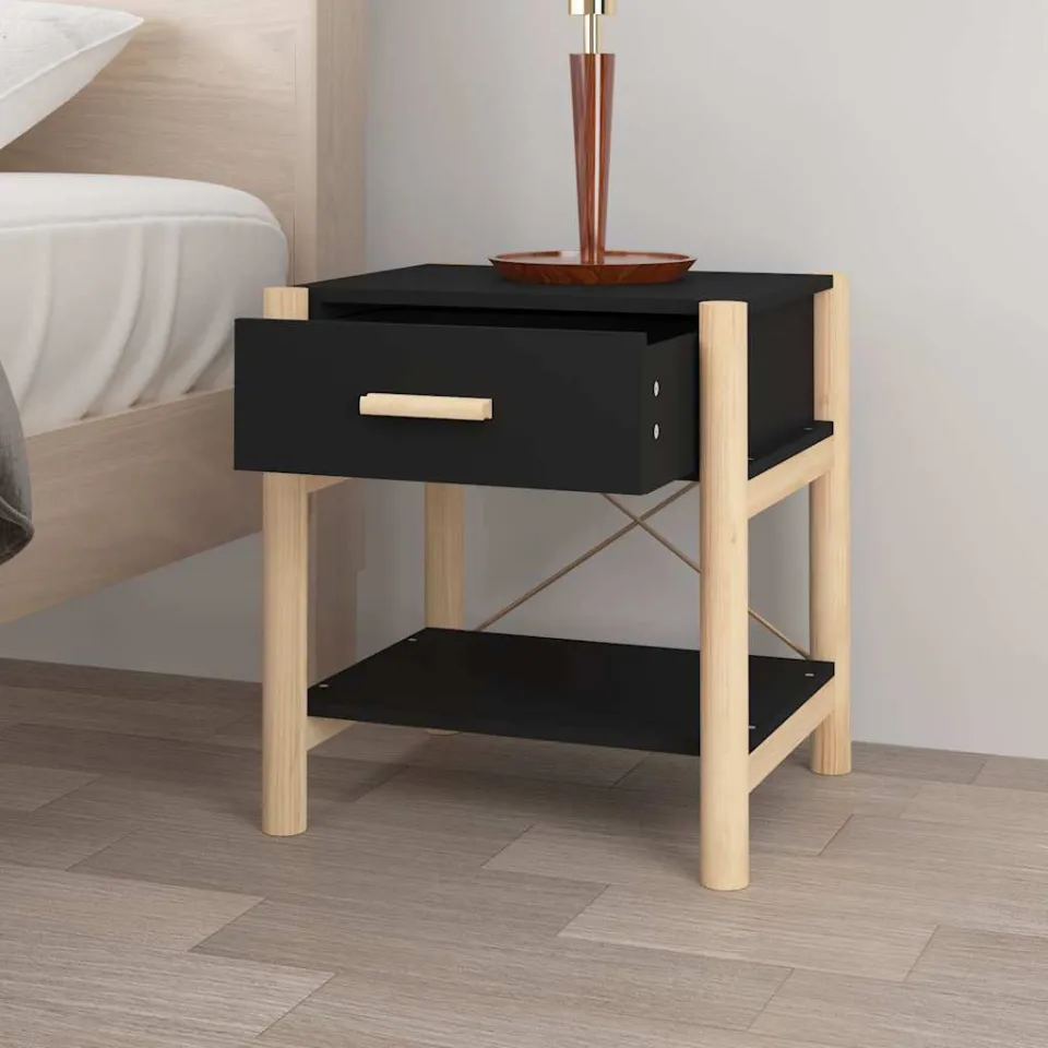 vidaXL Nachtkastjes 2 st 42x38x45 cm bewerkt hout zwart, foto 4